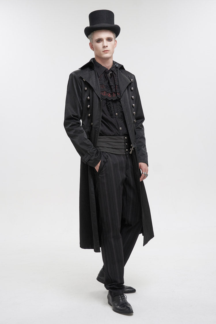 ブラックラペルカラーダブルブレストメタルクロスジップメンズゴシックロングコート 商品画像