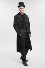 Black Lapel Collar Double Breasted Metal Cross Zip Men's Gothic Long Coat - Product - 3