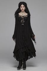 Black Long Sleeves Hollow Hooded Women's Gothic Dress - Product - 4
