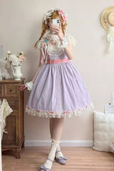 Purple [Sakura’s Spring Resonance] Sleeveless Ruffled Bow Sweet Lolita Jsk Dress (Short Version) - Product - 3