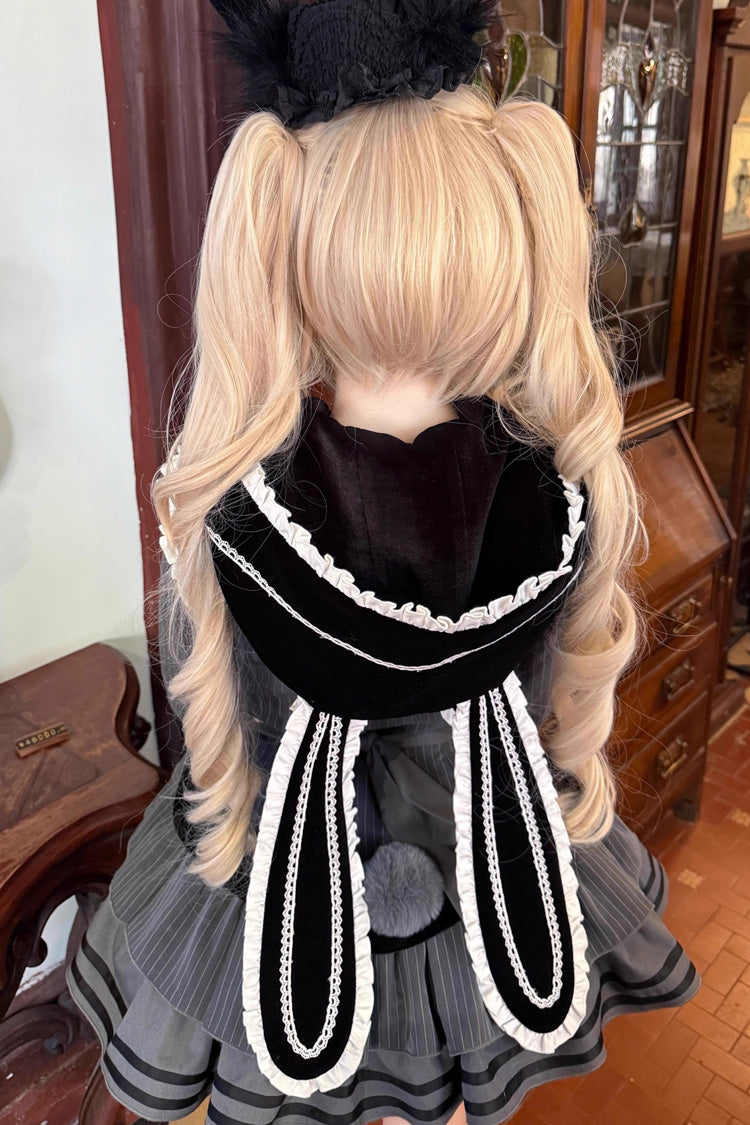 Black [Bizarre Rabbit Opera] Navy Collar Long Sleeves Print Ruffle Bowknot Gothic Lolita Dress - Product - 11