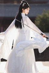 White [Silver Moon] High Waisted Embroidered Women's Classic Hanfu Dress Full Set - Product - 6