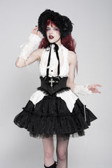 Black Lace Lace-Up Cross&Eyes Underbust Slim Women's Gothic Corset - Product - 10