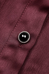 Wine Red Point Collar Short Puff Sleeves Ruffled Women's Gothic Elegant Blouse - Product - 13