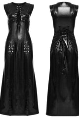 Black Sleeveless Split Lace-Up Slim Women's Punk Dress - Product - 2