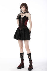 Wine Red Off Shoulder Lace Lace-Up Zippered Women's Gothic Strapless Graduation Dress - Product - 2