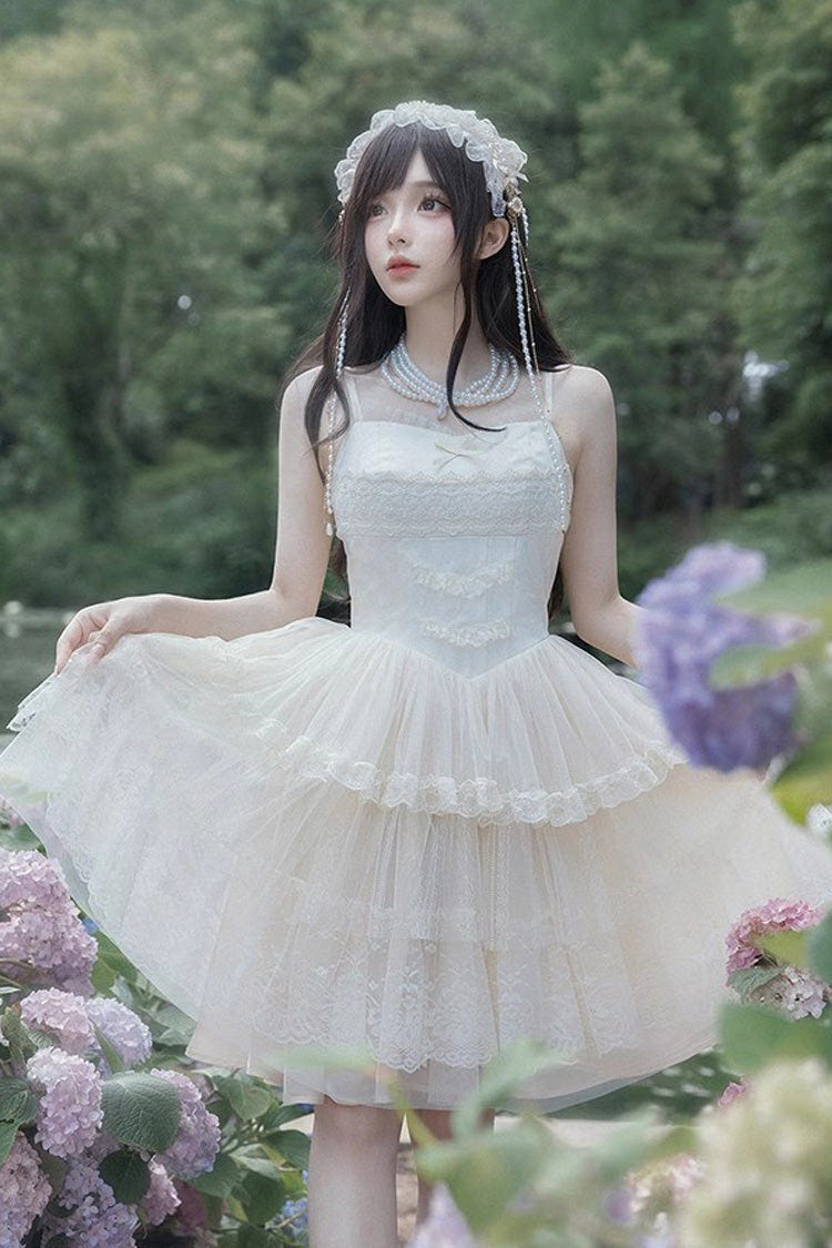 Ivory Tower Multi-layer Ruffle Embroidery Sweet Elegant Lolita Jsk Dress (Short Version) - Product - 2