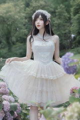 Ivory Tower Multi-layer Ruffle Embroidery Sweet Elegant Lolita Jsk Dress (Short Version) - Product - 2