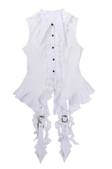 White Ruffle Irregular Clown Pointed Collar Gothic Ouji Lolita Blouse - Product - 2