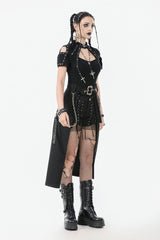 Black Women's Punk Metal Chain Belt Skirt with Straps - Product - 11