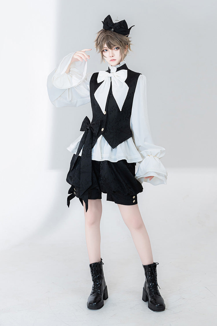 White Hunting Rabbits Long Sleeves Bowknot Gothic Vintage Ouji Fashion Lolita Blouse - Product - 5