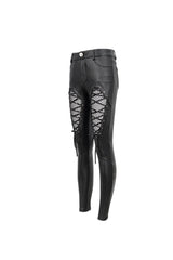 Black Stretch Diamond Wavy String Adjustable Slim Fit Women's Punk Trousers - Product - 7