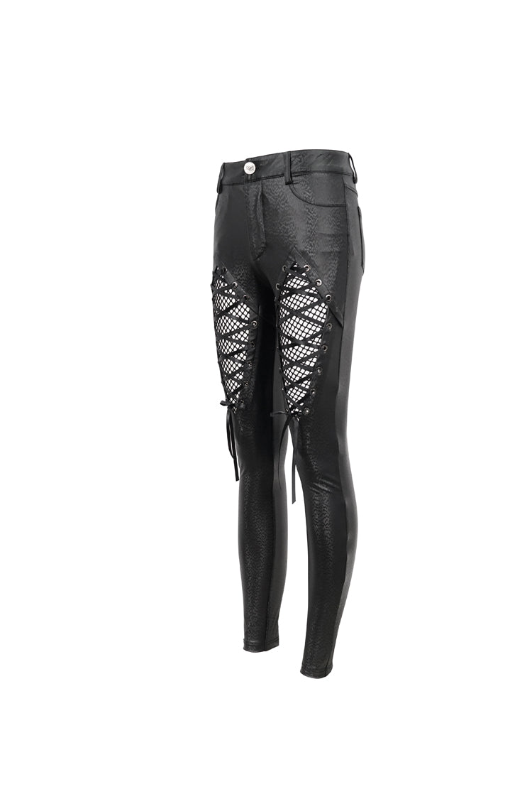 Black Stretch Diamond Wavy String Adjustable Slim Fit Women's Punk Trousers - Product - 7