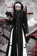Black [The Trial of a Nun] Cross Print Hollow Cardigan Stitching Gothic Lolita Long Coat - Product - 5