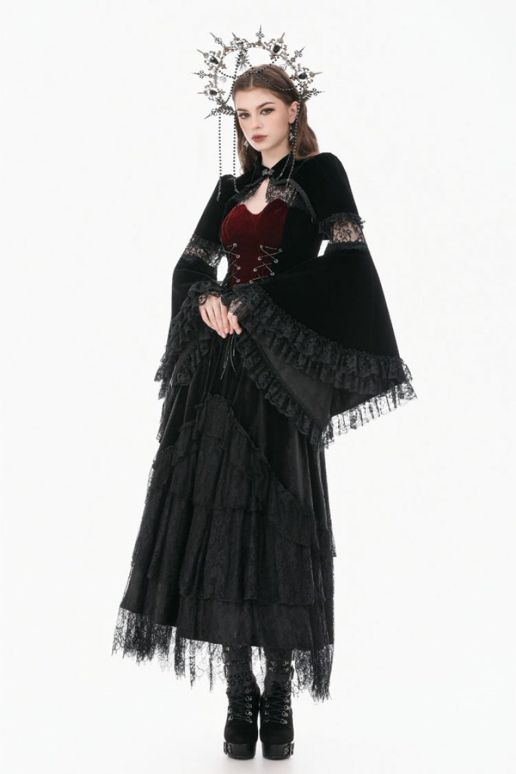 ブラック キーホール マンダリン 襟 ロング フレアスリーブ ベルベット スプライス レース レディース ゴシック シュラグ 商品画像