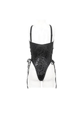 Black Pentagram Print Side Cutout Strap Women's Gothic One Piece Swimsuit - Product - 9