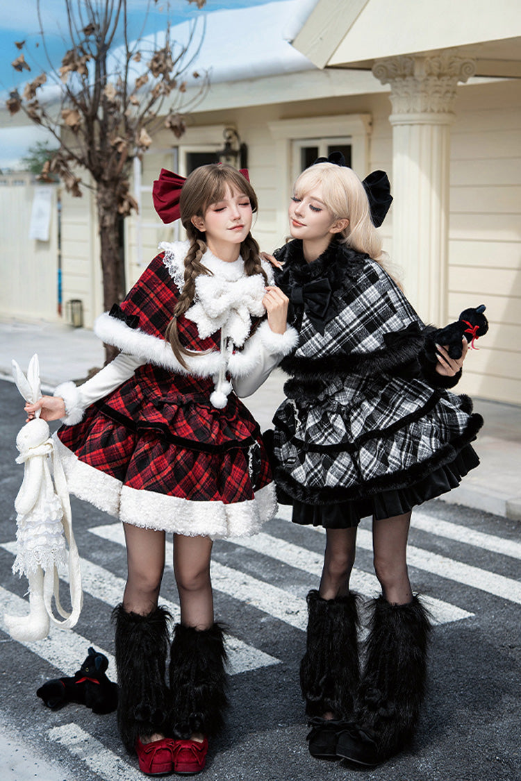 [Letters & Poems · Snowy Night Serenade] Triple-Layered Print Ruffle Bowknot Sweet Lolita Jsk Dress Set 2 Colors - Product - 3