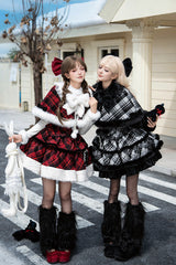 [Letters & Poems · Snowy Night Serenade] Triple-Layered Print Ruffle Bowknot Sweet Lolita Jsk Dress Set 2 Colors - Product - 3