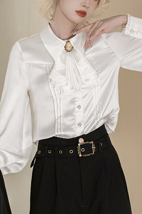 White Lapel Collar Tomorrow Vow Long Sleeves Ouji Lolita Blouse - White - 1