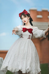 White Roman Covenant Boat Neck Long Sleeves Ruffle Classic Lolita Dress - Product - 4