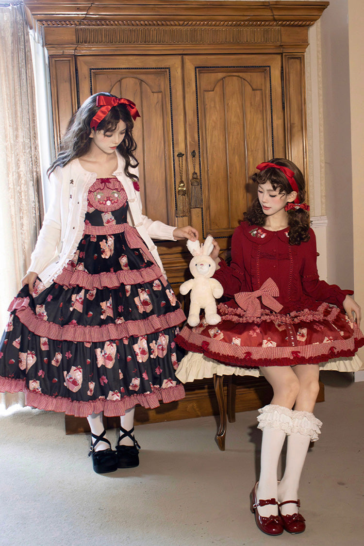 Red [Bell Strawberry Farm] Print Ruffle Embroidery Sweet Lolita Skirt - Product - 6