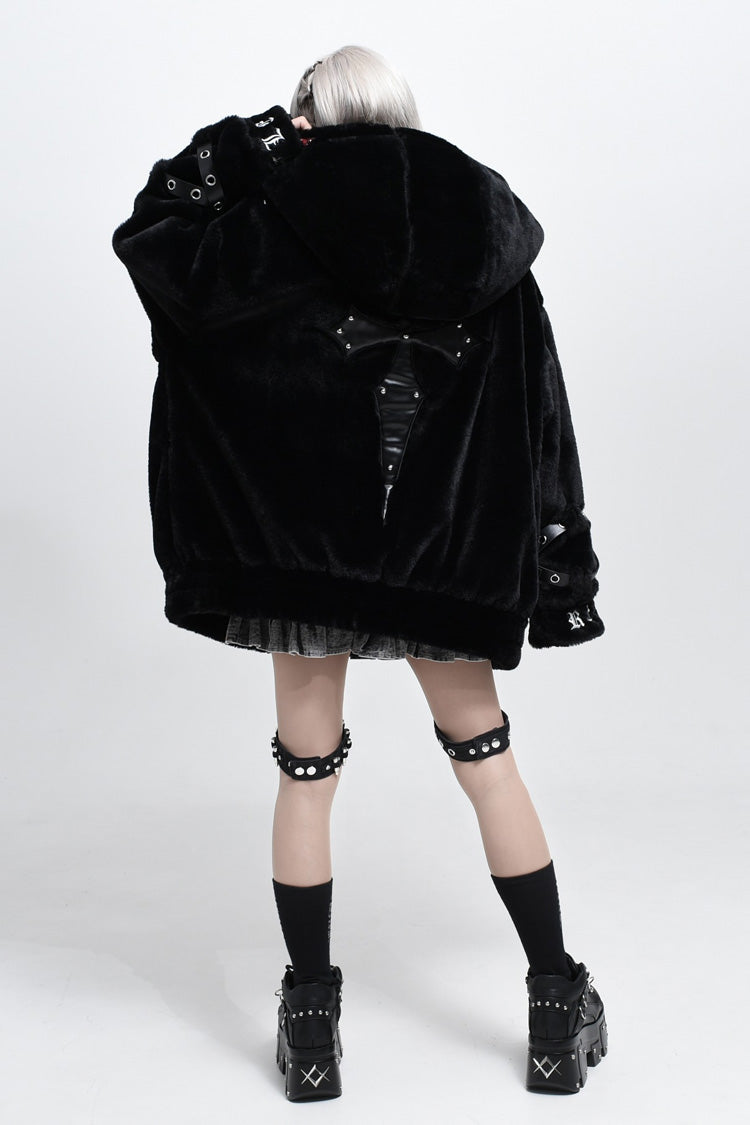Jirai Kei Long Sleeves Hooded Zipper Punk Japanese Coat With Cross Leather Buckles 2 Colors - Product - 9