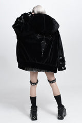 Jirai Kei Long Sleeves Hooded Zipper Punk Japanese Coat With Cross Leather Buckles 2 Colors - Product - 9