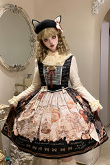 Black [Fox Band] Print Square Collar Bowknot Classic Lolita Jumper Dress - Product - 7