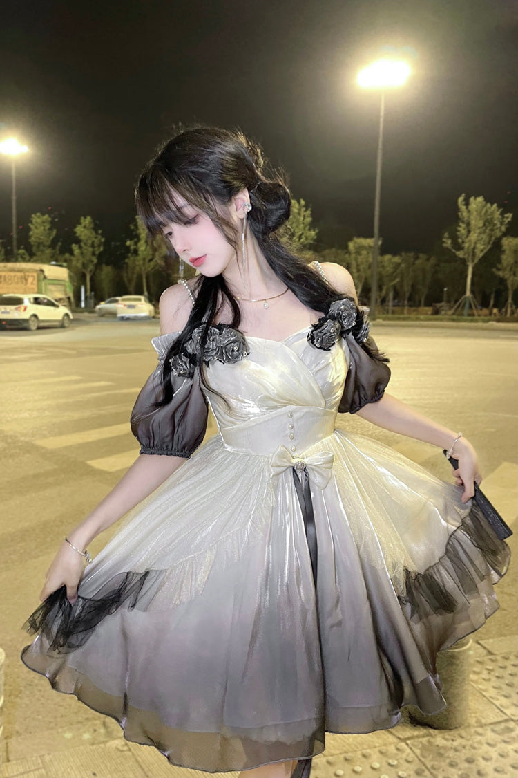 Gradient Gorgeous Bowknot Strawberry Princess Hanayome Short Sweet Lolita Jsk Dress 4 Colors - Ink - 1