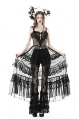 Black Sleeveless Hearted Multi-Layered Lace Split Sheer Mesh Women's Gothic Maxi Slip Dress - Product - 2