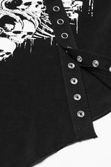 Black Short Sleeves Printed Spliced Mesh Strappy Eyelet Women's Punk T-Shirt - Product - 8