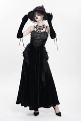Black Sleeveless Ruffle Lace-Up Plumed Women's Gothic Long Slip Dress - Product - 5