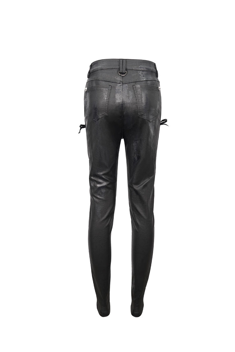 Black Stretch Faux Leather Paneled Mesh Women's Punk Trousers - Product - 8