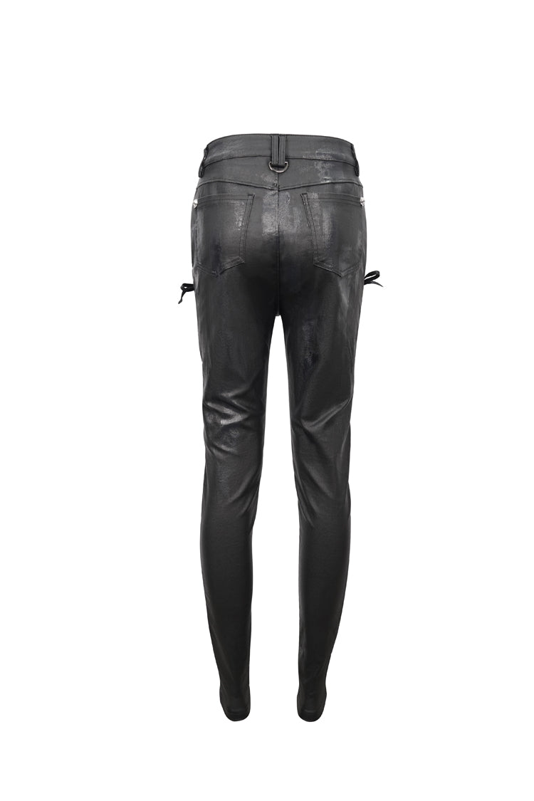 Black Stretch Faux Leather Paneled Mesh Women's Punk Trousers - Product - 8