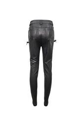 Black Stretch Faux Leather Paneled Mesh Women's Punk Trousers - Product - 8