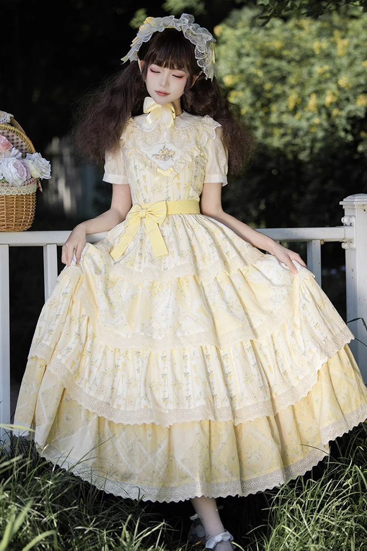 Yellow Multi-layer Sunflower Print Ruffle Embroidery Sweet Chinese Style Lolita Jsk Dress - Product - 5