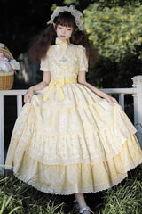 Yellow Multi-layer Sunflower Print Ruffle Embroidery Sweet Chinese Style Lolita Jsk Dress - Product - 5