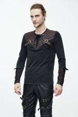 Brown Long Sleeves Designer Mens Punk T-Shirt - Product - 2