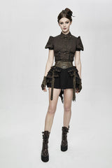 Black Punk Multi Layer Wavy Edges Striped Womens Half Skirt With Corset - Product - 2