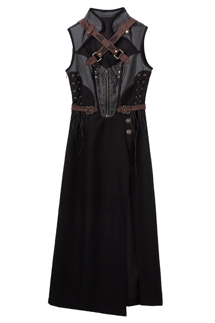 Black/Grey [Phantom of the Night] Sleeveless Lace-Up Fashion Gothic Punk Lolita Dress - Product - 2