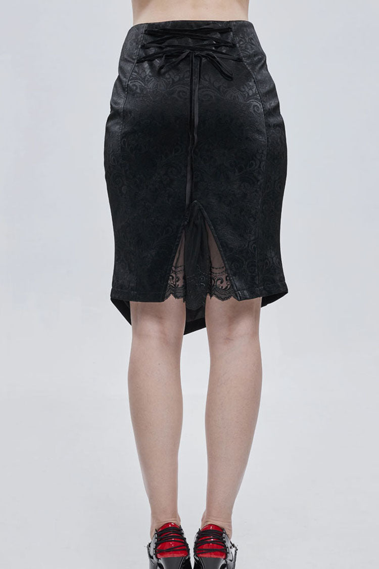 Black Gothic Pattern Leather Button Decoration Slim-Fitting Hip Women's Skirt - Product - 2