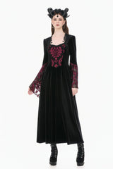 Black/Red Square Collar Long Flare Puff Sleeves Lace Women's Gothic Victorian Velvet Long Dress - Product - 6