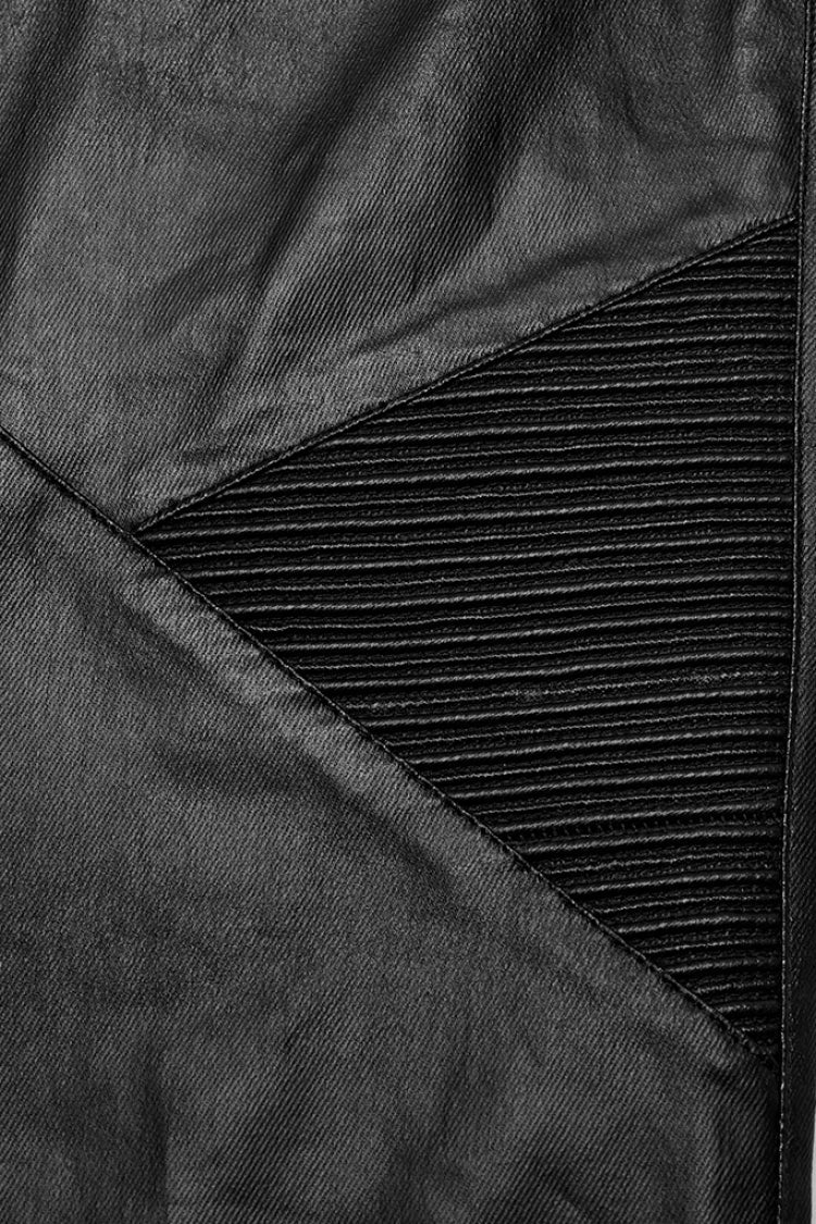 Black Zipper Men's Punk Faux Leather Pants - Product - 8