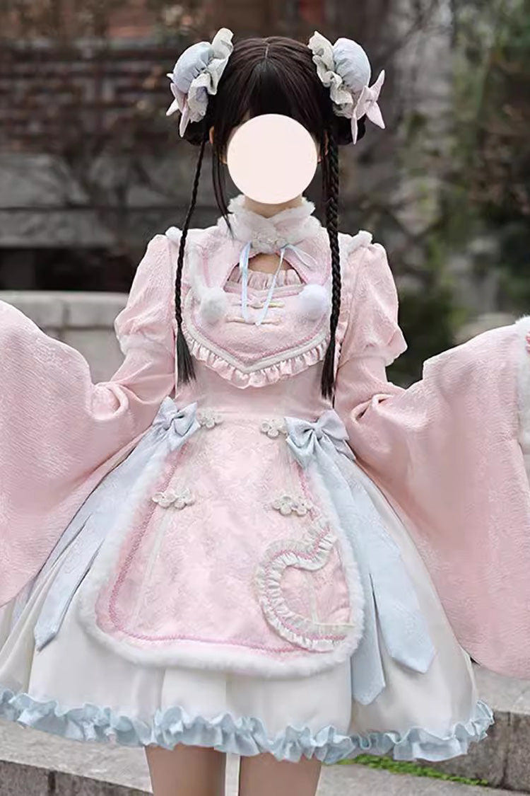 Pink Long Sleeves Ruffle Bowknot Sweet Chinese Style Lolita Dress - Product - 10