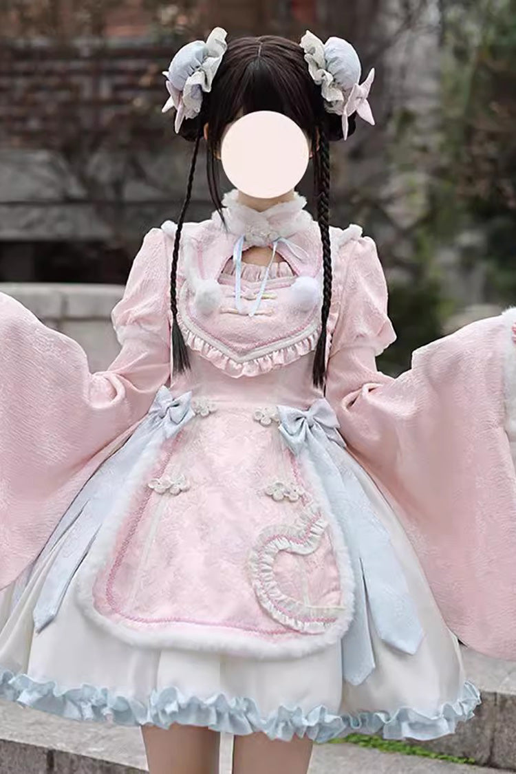 Pink Long Sleeves Ruffle Bowknot Sweet Chinese Style Lolita Dress - Product - 10