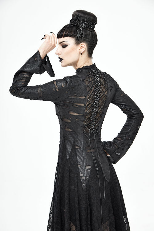 Black Dragon Spine Hole Decoration Long Sleeves Gothic Dress - Product - 10