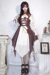 White/Brown Pirate's Guide Irregular Punk Lolita Jsk Dress - Product - 4