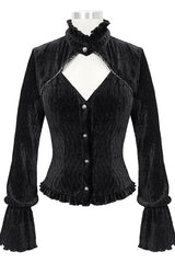 Black Velvet Lantern Sleeves Swallowtail Womens Gothic Blouse - Product - 4