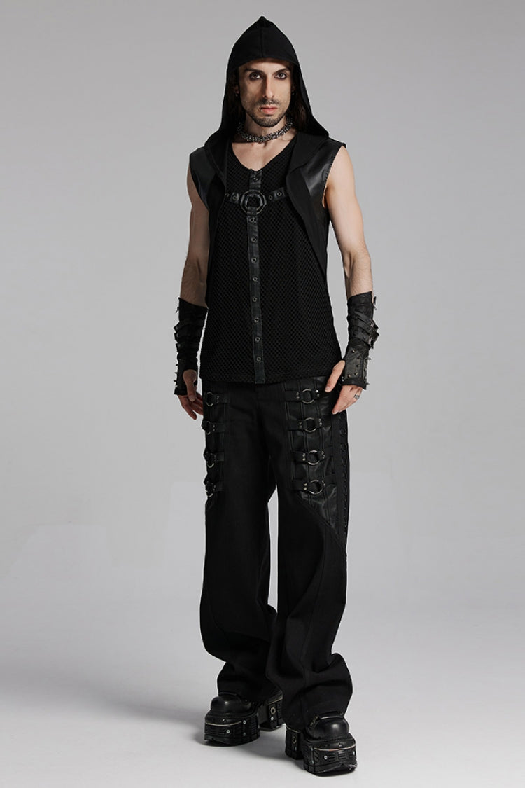 Black Rings Stitching Mesh Men's Punk Pants - Product - 4