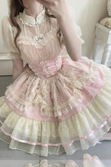 Flower Bud Halterneck Print Ruffle Lace Sweet Chinese Ballet Style Lolita Jsk Dress 3 Colors - Product - 8
